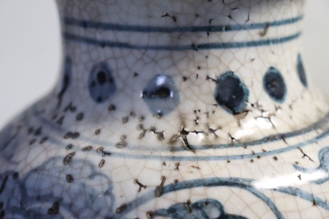 古安南　蜻蛉　染付瓶　アンティーク　送料込み1123