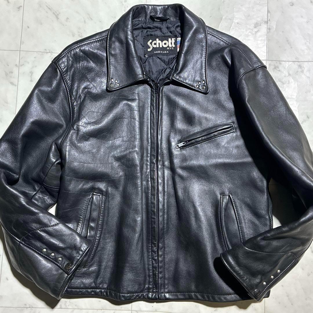 希少XL schott レザージャケット 692 黒 キルティング ライダース
