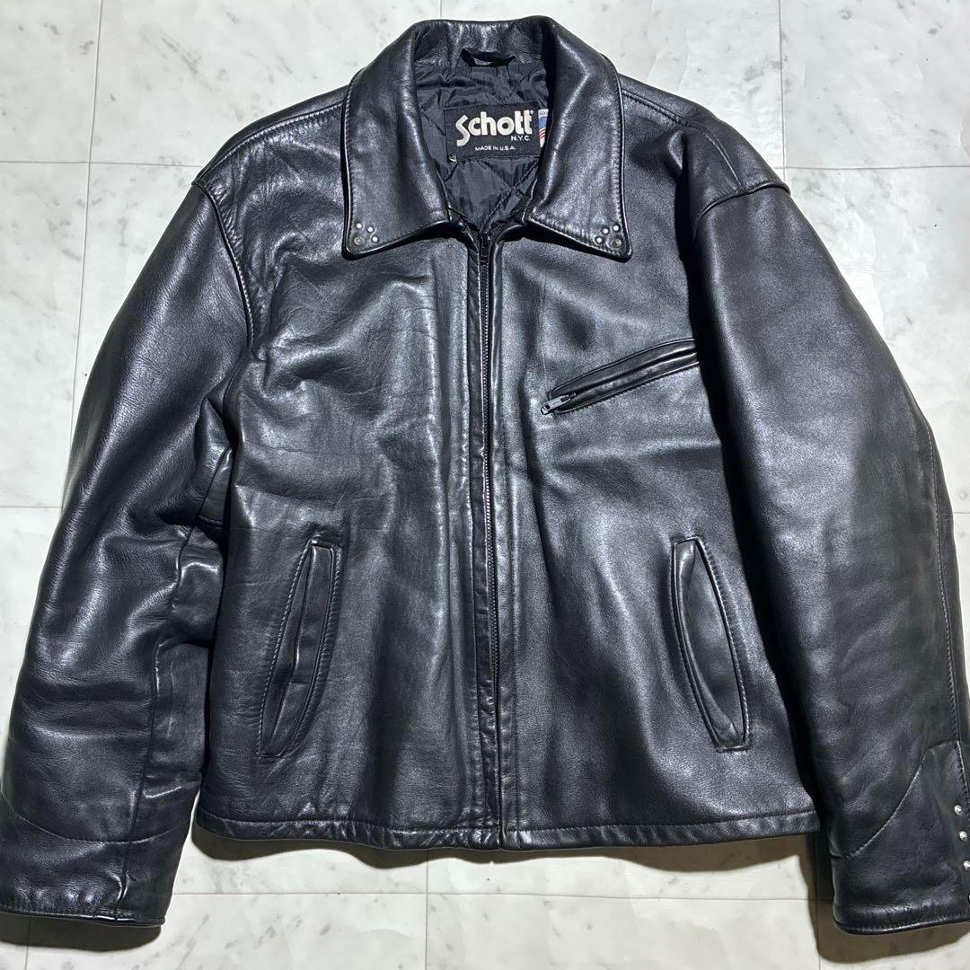 希少XL schott レザージャケット 692 黒 キルティング ライダース