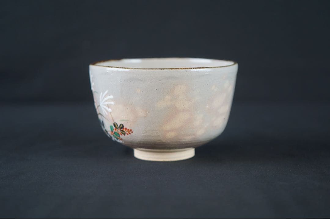 南口閑粋 作 乾山写 秋草文 金彩色絵 茶碗 共箱 栞 茶道具