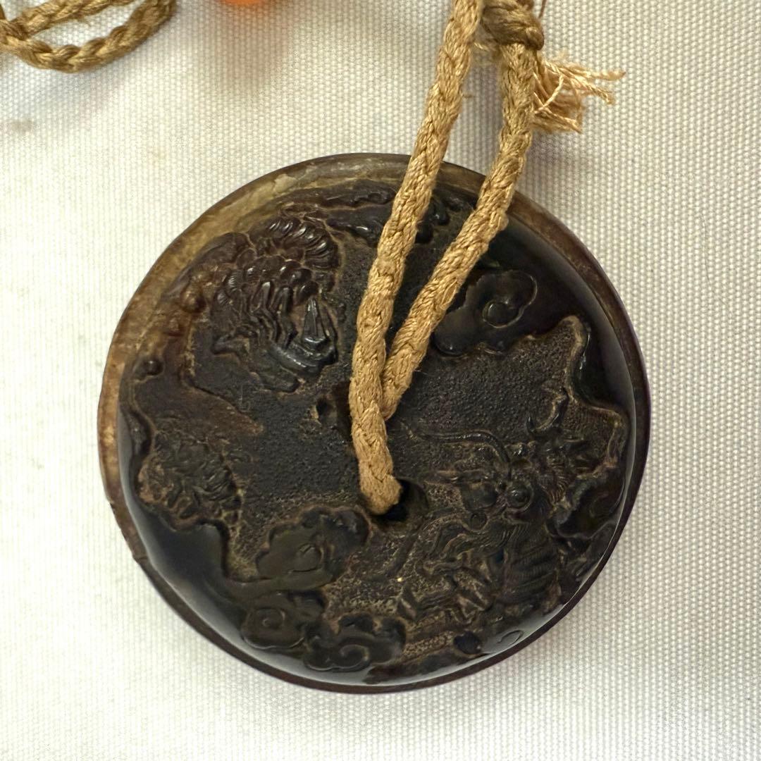 時代物　波に鶴　蒔絵印籠　根付