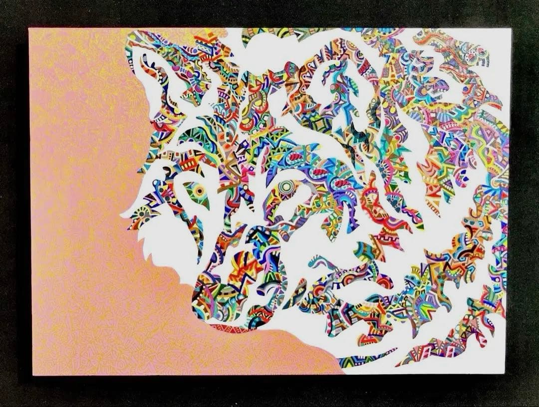 値下げ　原画　狼　動物画　絵画　アクリル画　現代アート　細密画　一点物　手描き