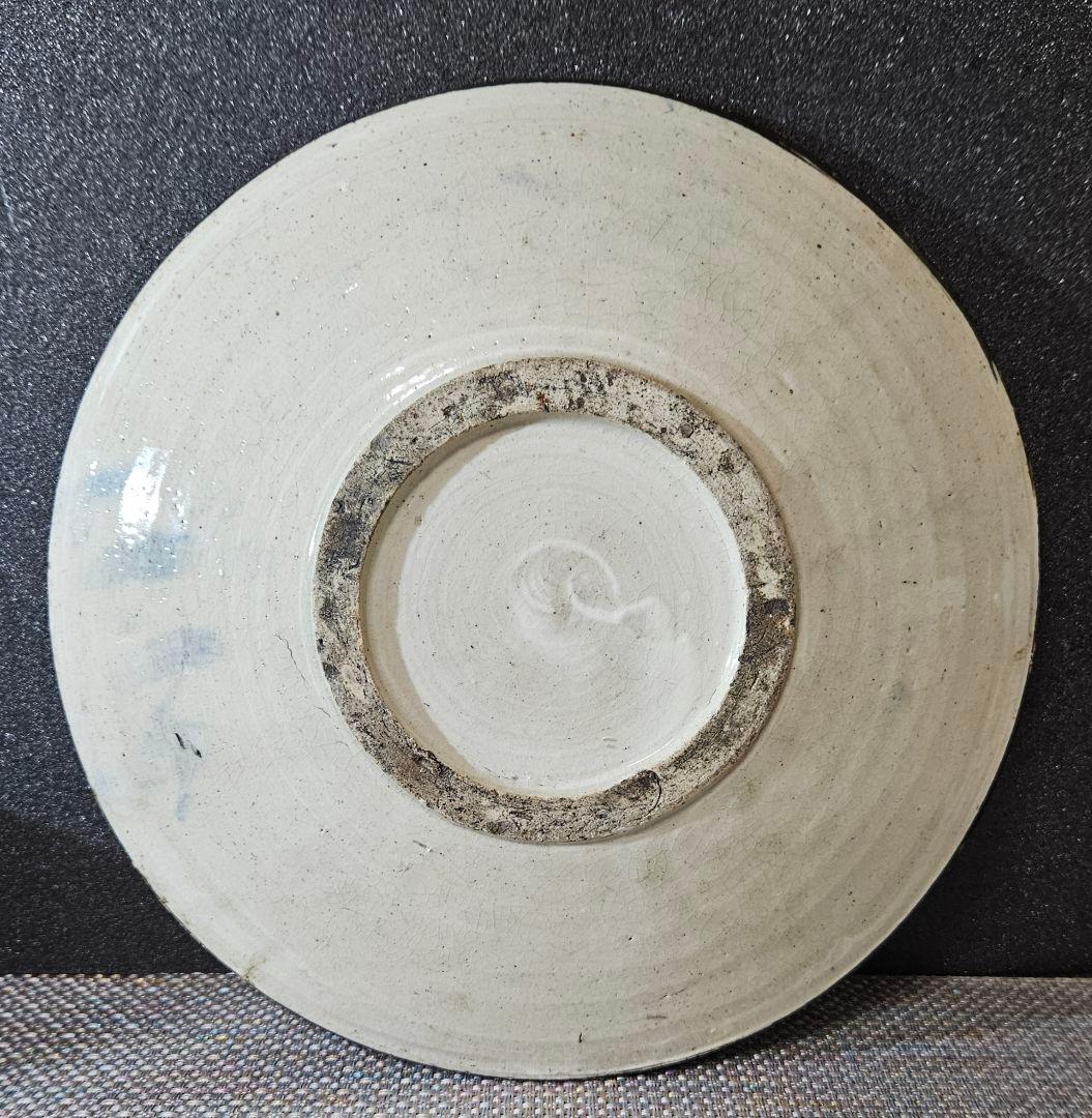 江戸時代末期〜明治時代初期　古瀬戸　呉須絵付　吹墨技法　月にすすき図　石皿　絵皿