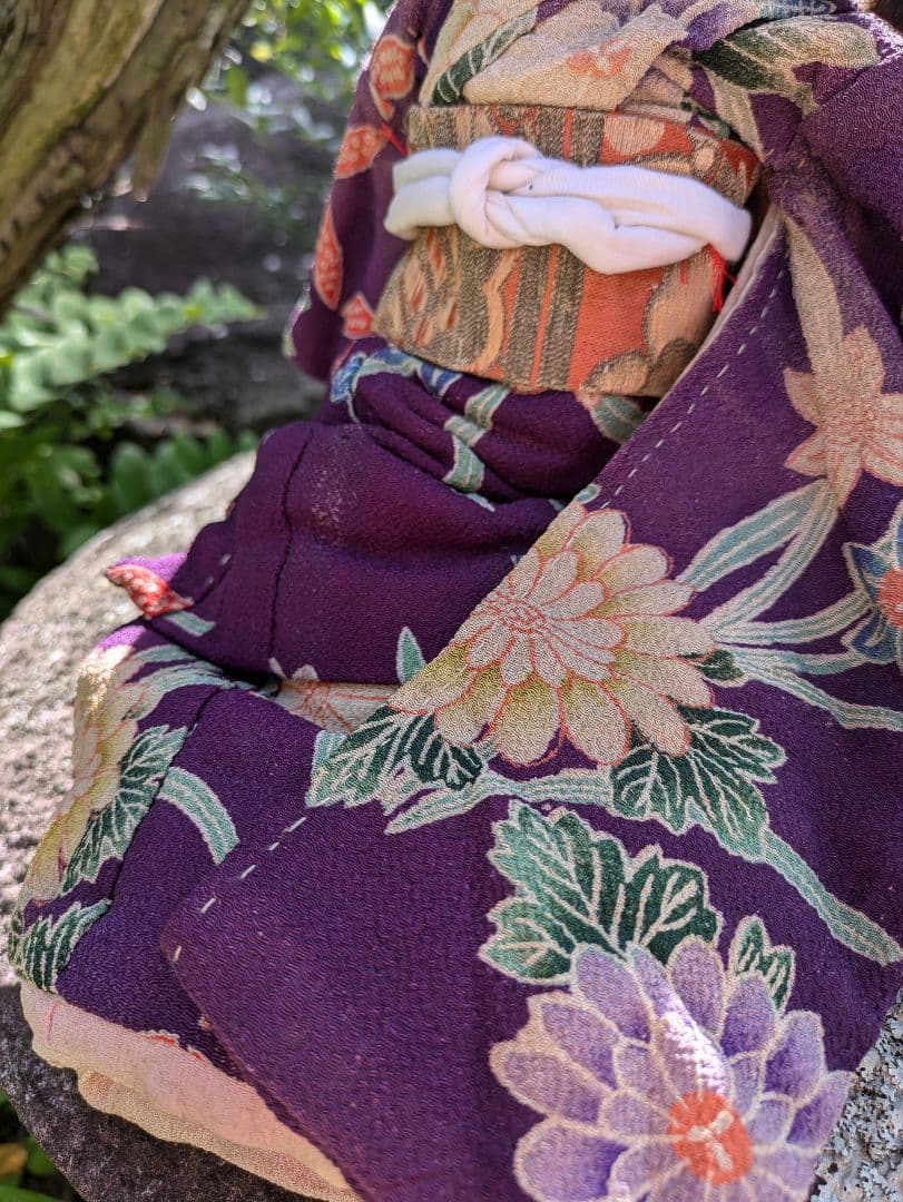 2*r様 昭和初期　正絹縮緬　市松人形 ２体 伝統工芸品 紫 赤　ビスクドール