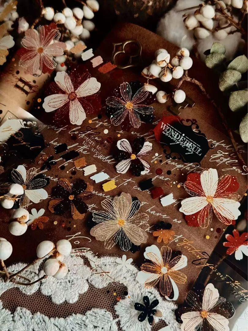 霖蓝汐原创手账《落彩花间》海外マスキングテープ　マステ 【2650】