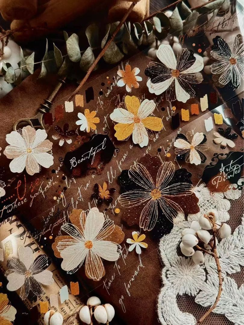 霖蓝汐原创手账《落彩花间》海外マスキングテープ　マステ 【2650】