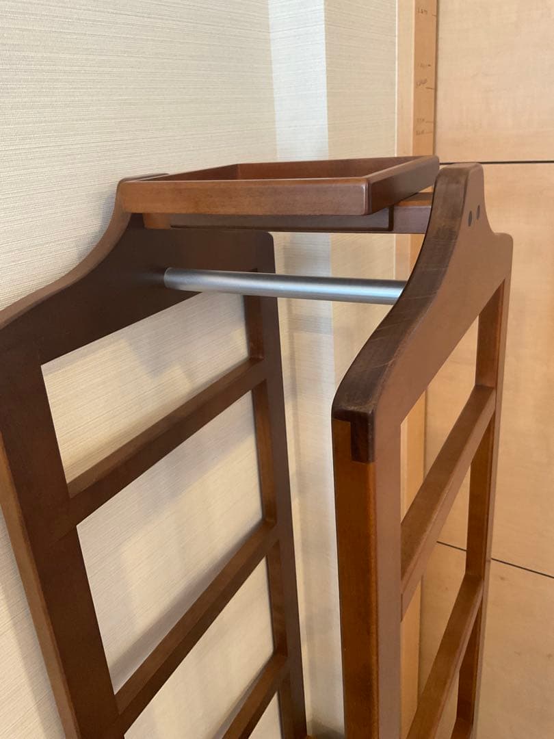 『専用品』豊岡クラフト　木製 ハンガーラック　日本製　上部トレイ・キャスター付き