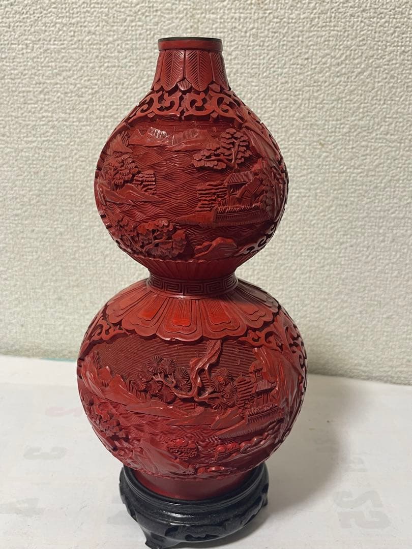 中国美術　堆朱　ひょうたん花瓶