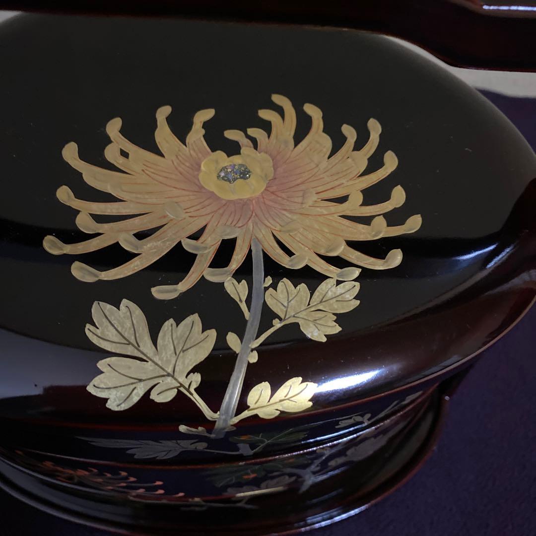 お値下げ　骨董　蛤型　金蒔絵　手提げ三段重