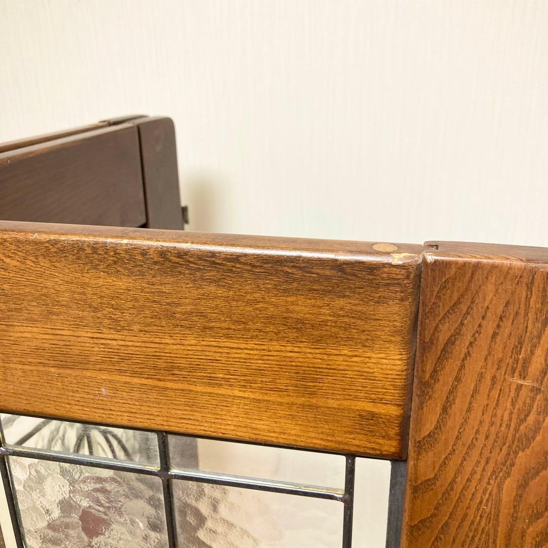 ステンドグラス 木製 パーテーション 3連 アンティーク調 間仕切り 衝立