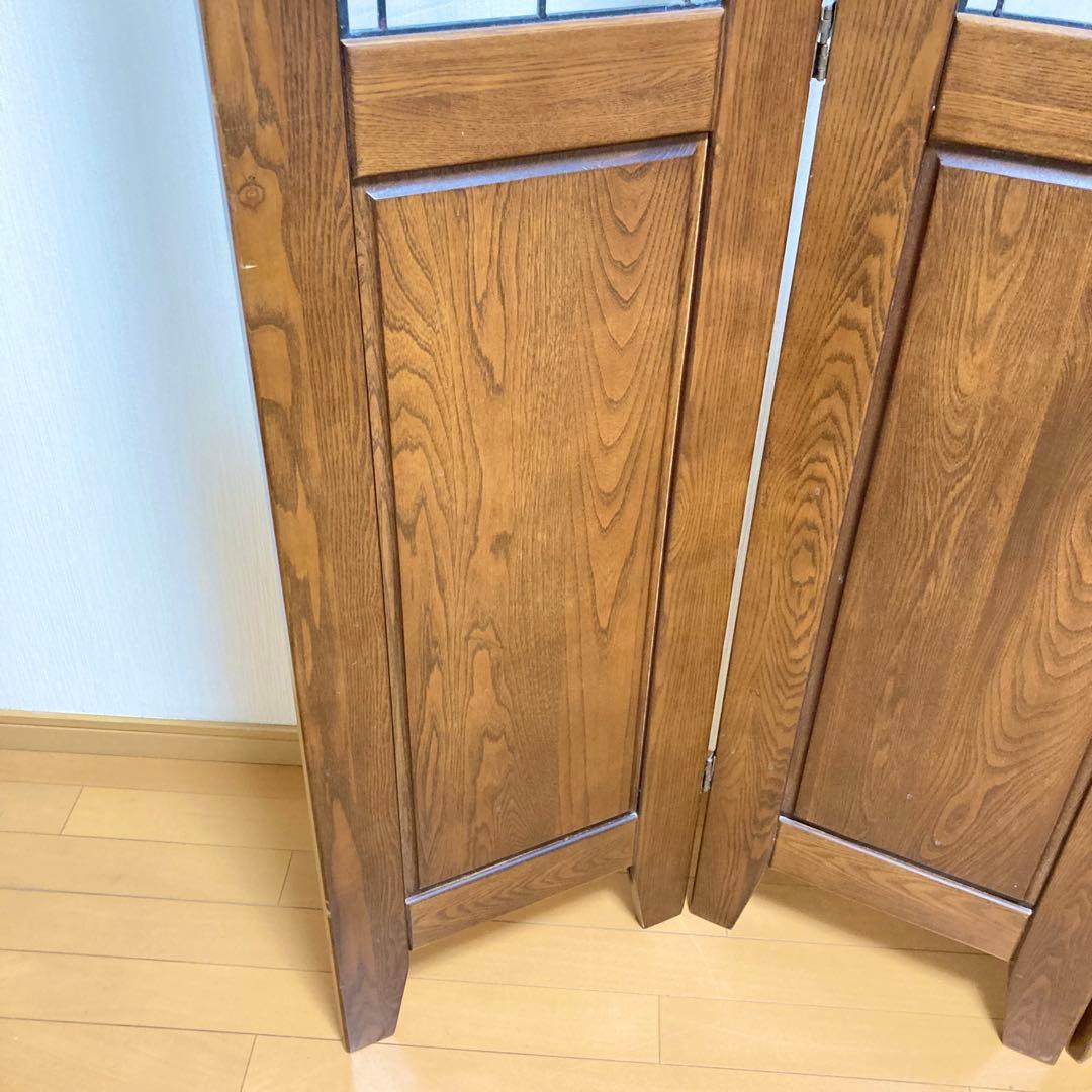 ステンドグラス 木製 パーテーション 3連 アンティーク調 間仕切り 衝立