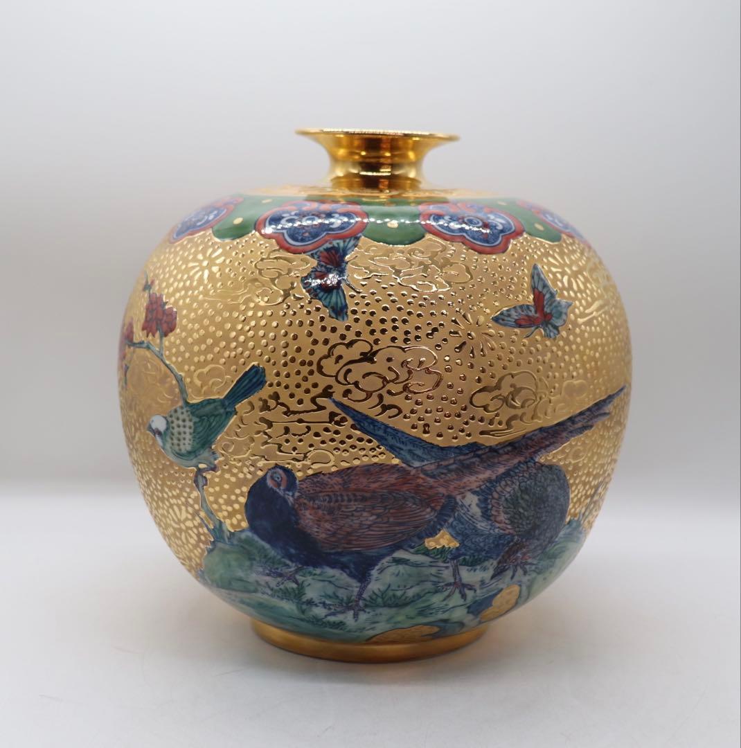 豪華　金彩　色絵獅子紋壺　送料込み250923