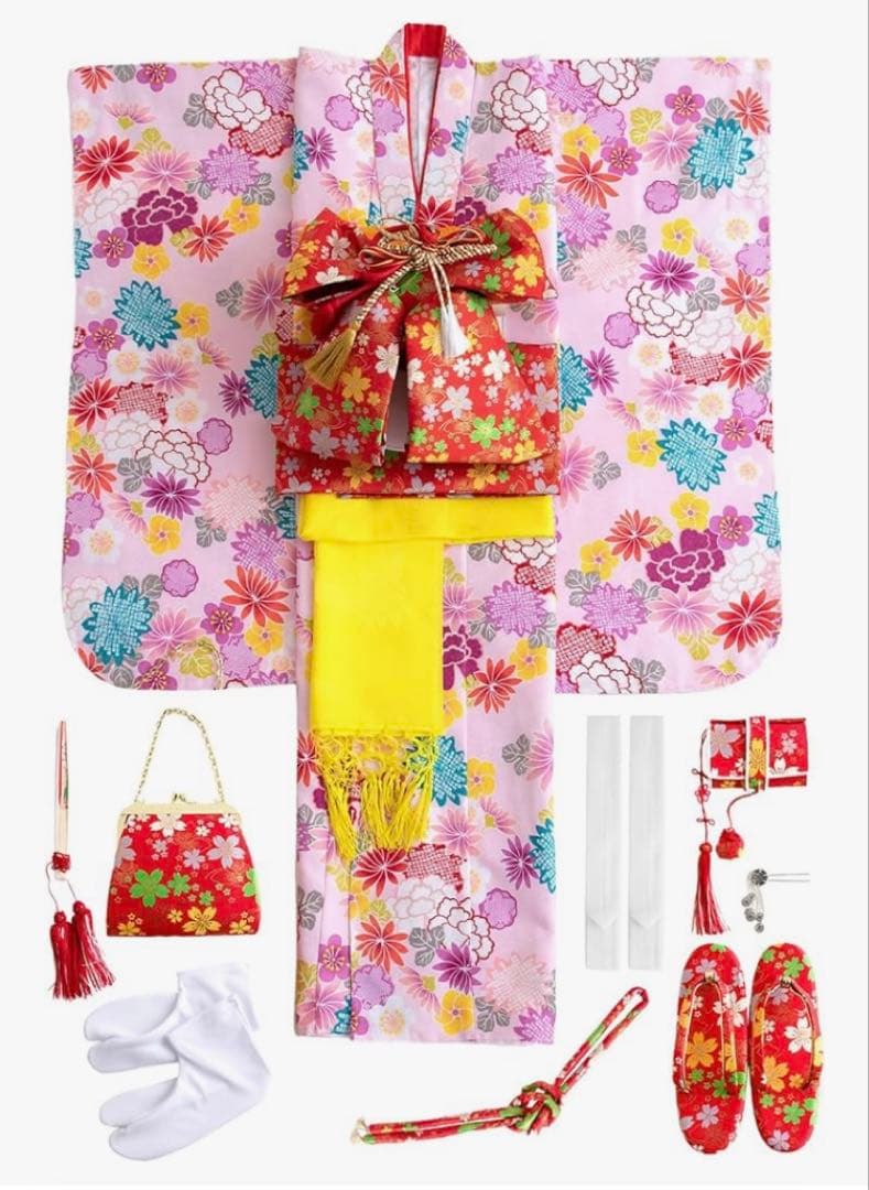 七五三四つ身着物15点セット 花柄 ピンク