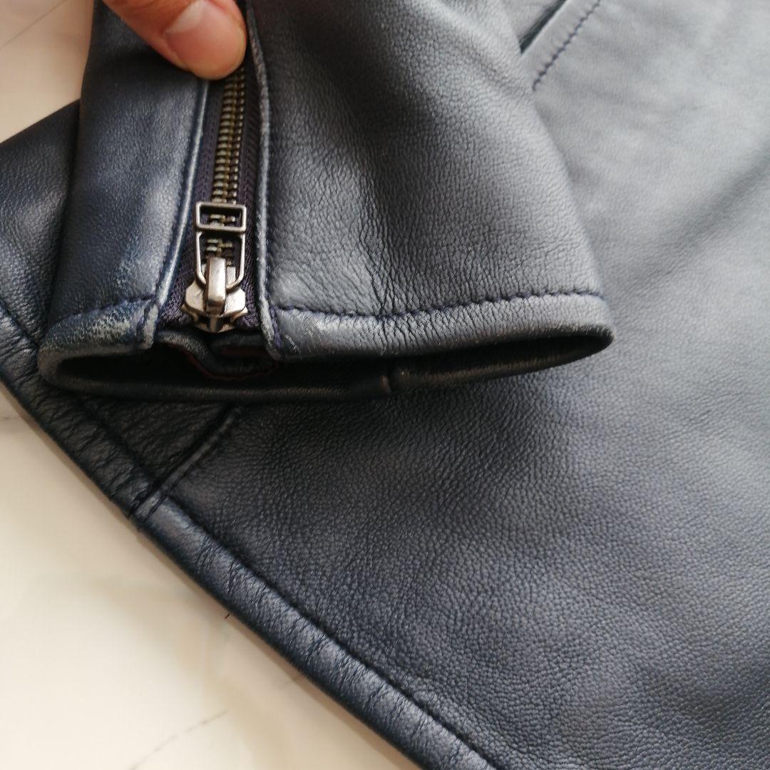 【極美品】コムサイズム ラムレザージャケット シングルライダーズ ネイビー M