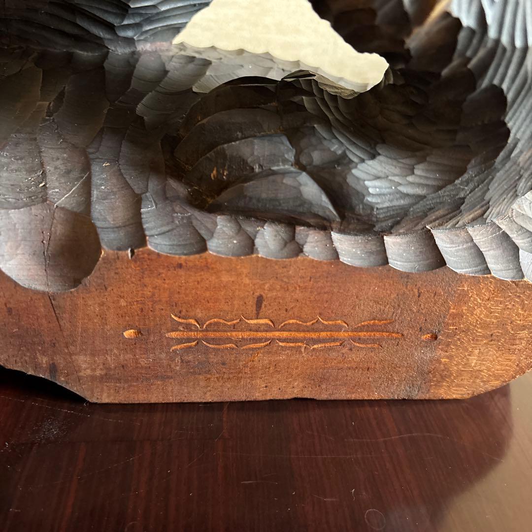 ⭐️北海道木彫り彫刻⭐️ クマと魚の彫刻 約30cm