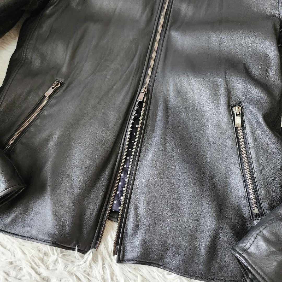 【L相当】ビームス シングル ライダース ラムレザー ジャケット ブラック系