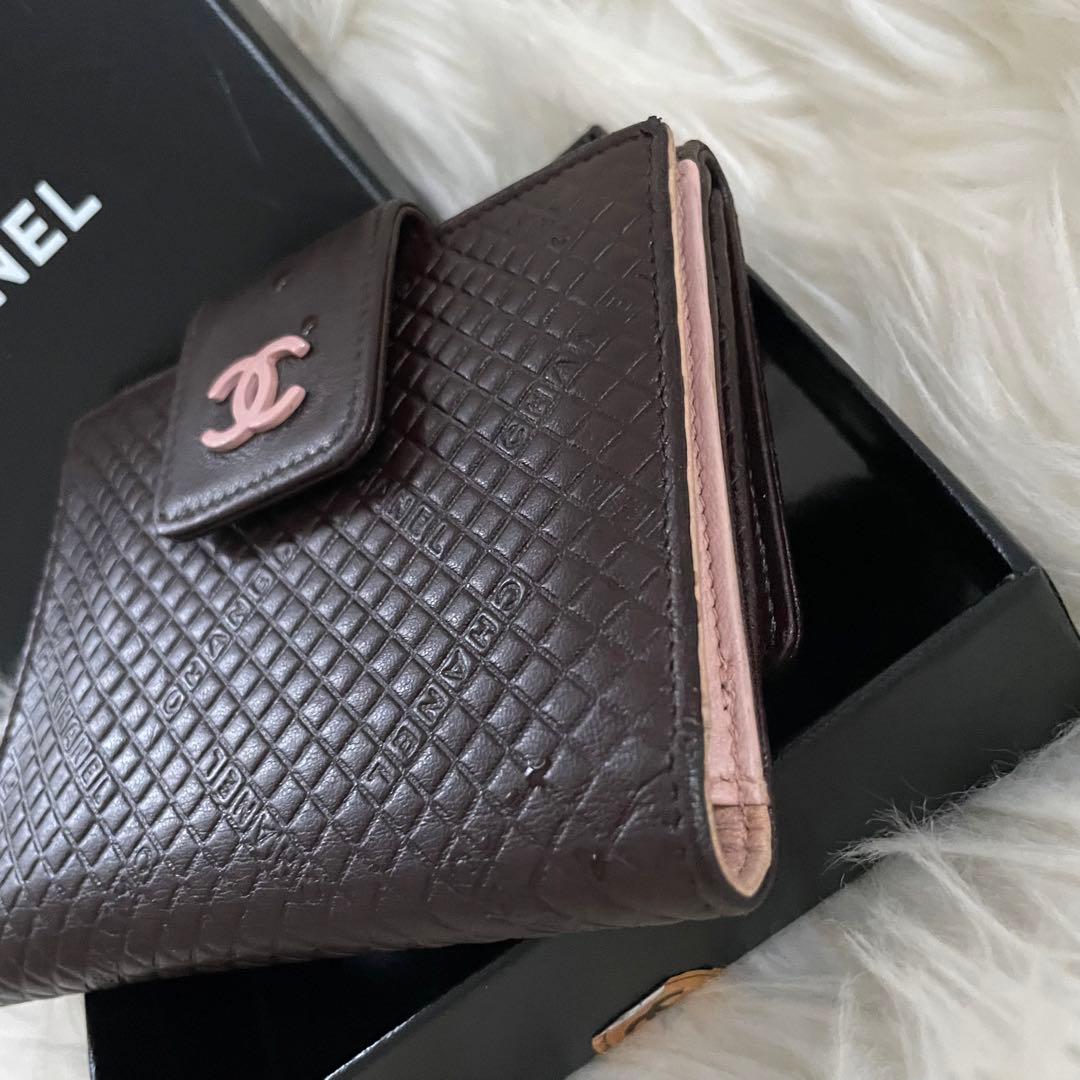 CHANEL シャネル マイクロチョコバー 二つ折り 財布 茶 ピンク 正規品