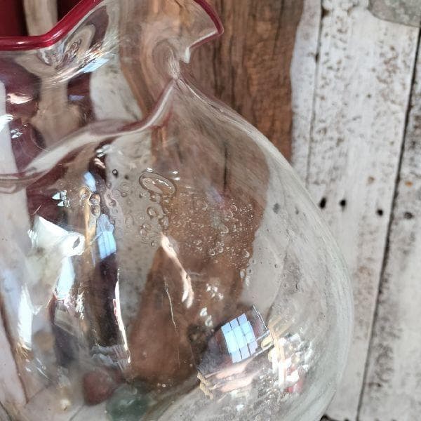 ヴィンテージ ビードロ 吹き硝子 フリル ガラス 三脚 金魚鉢 めだか鉢 気泡