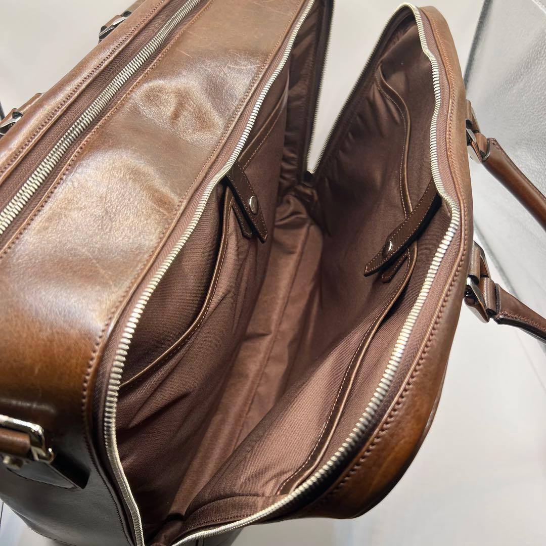 万双　双鞣和地　ダブルブリーフケース　ダークブラウン