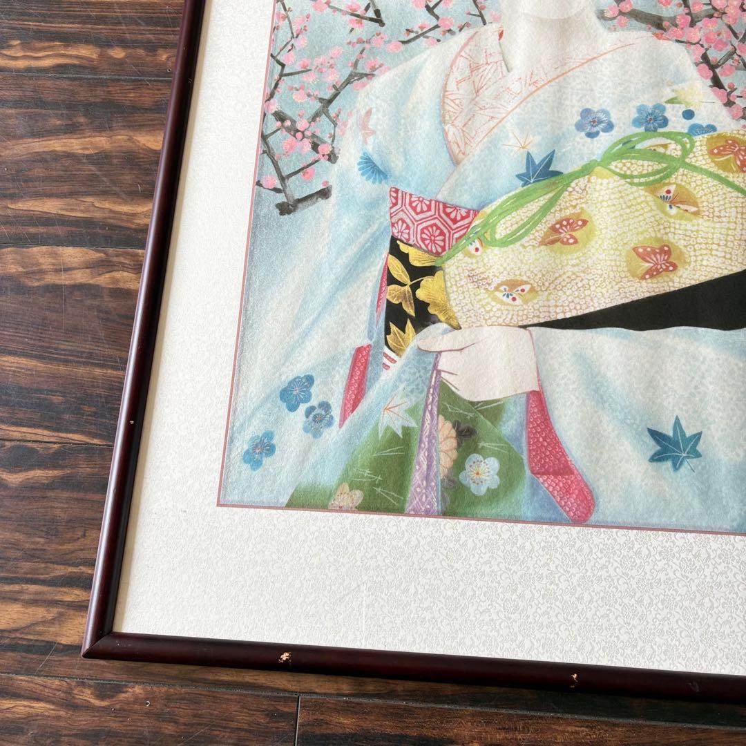 中尾淳 舞妓 日本画 額装 美人画 絵画　F