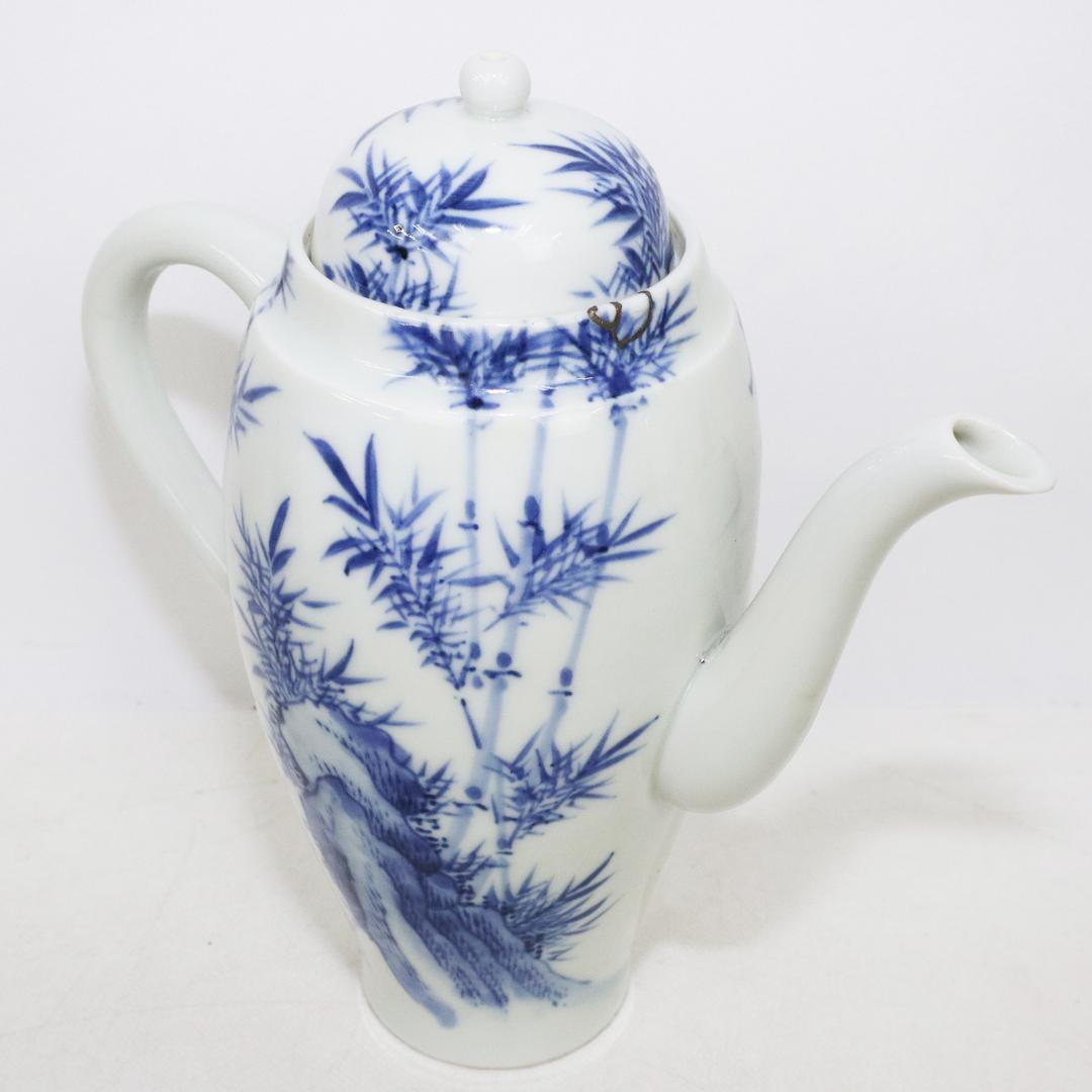 平安春峰造 青華竹笹文 水注 煎茶道具 金継有り