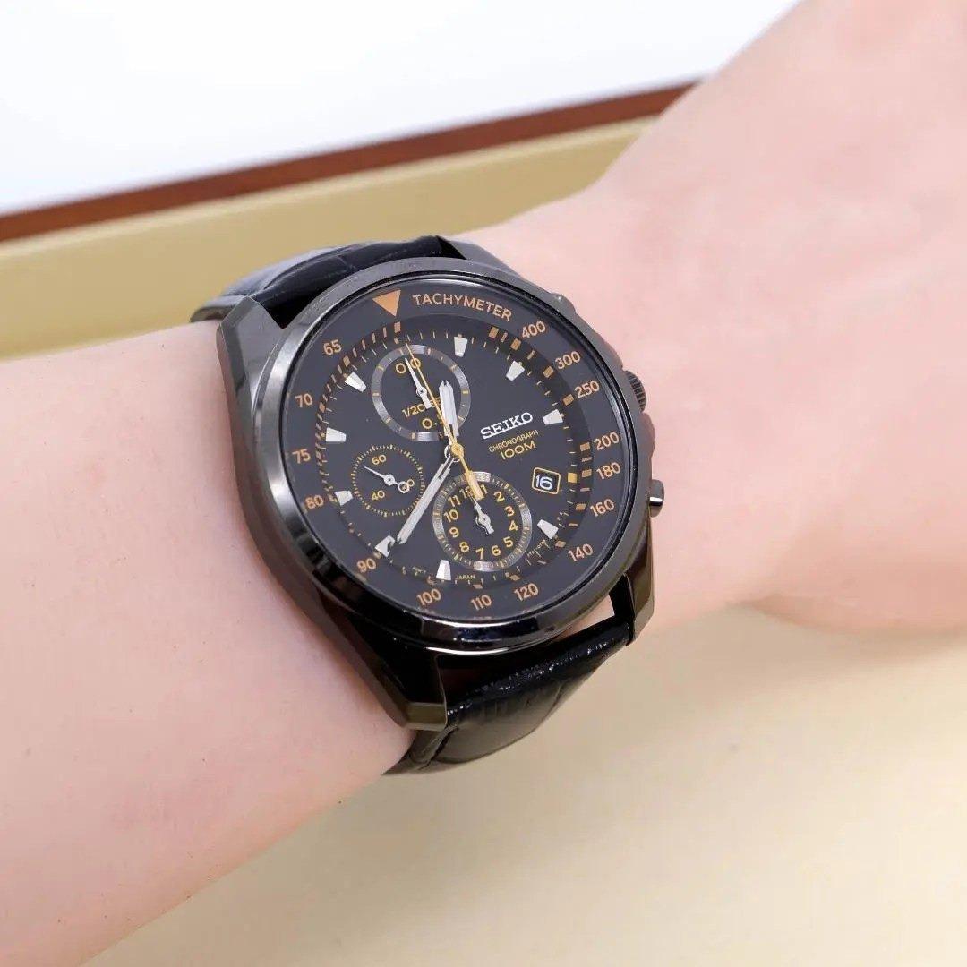 稼働 SEIKO 腕時計 クロノグラフ ブラック デイト 新品電池 2547