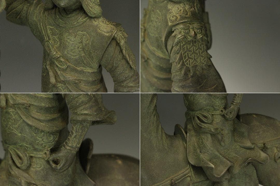 銅 馬上武人 置物 台座付 高42.5cm(LC414)