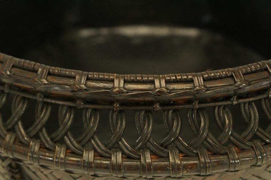 茶道具 竹編 時代 炭斗 美品(A820)