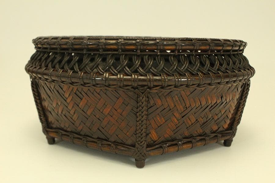 茶道具 竹編 時代 炭斗 美品(A820)