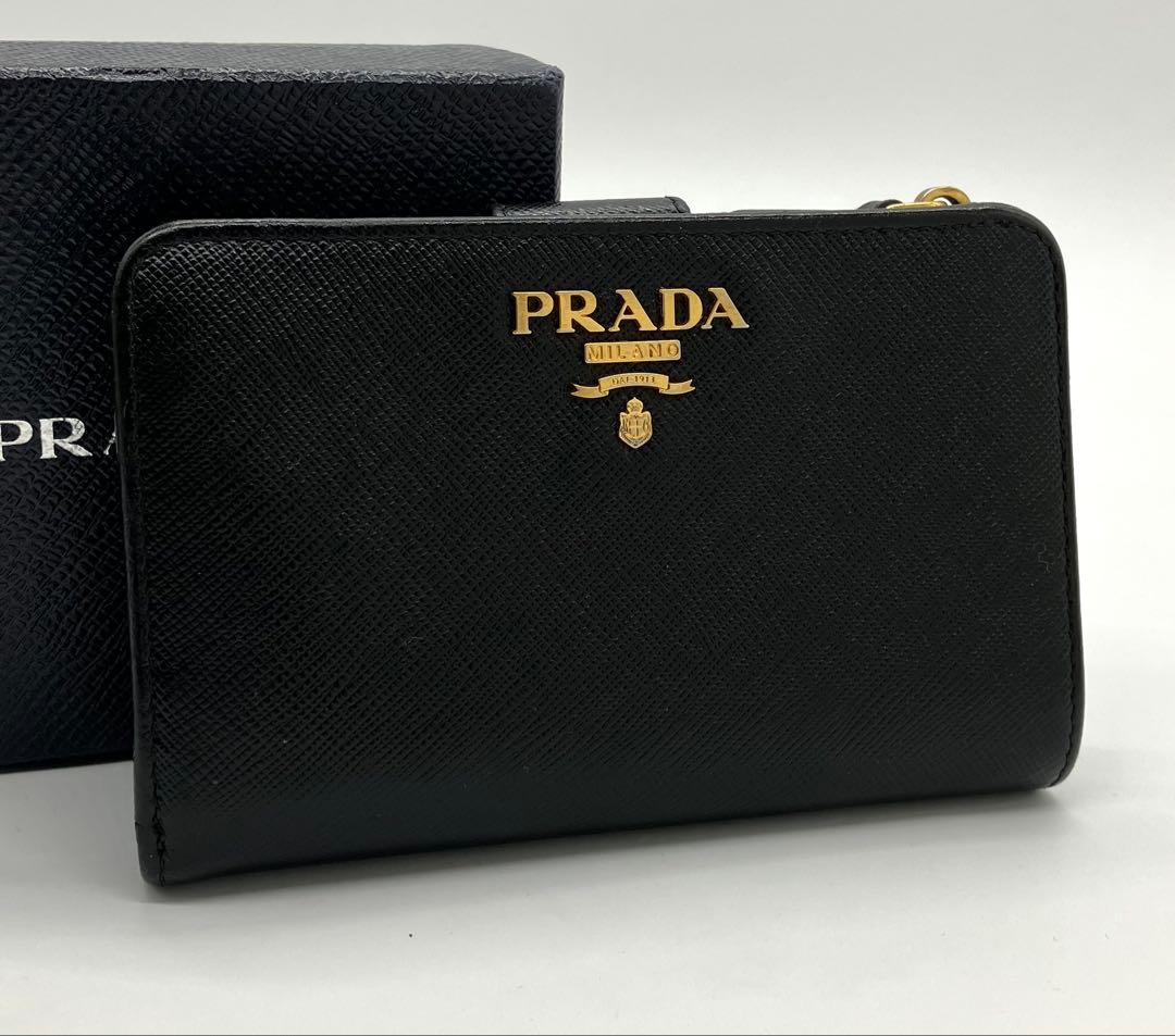 ⭐️ 美品 プラダ サフィアーノ メタル 二つ折り財布 ブラック 鑑定済