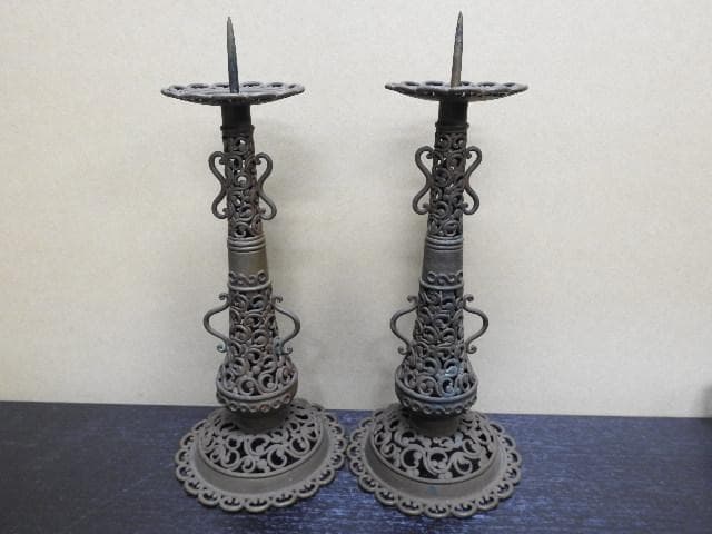 唐物屋久兵衛　銅製　燭台一対　MA179