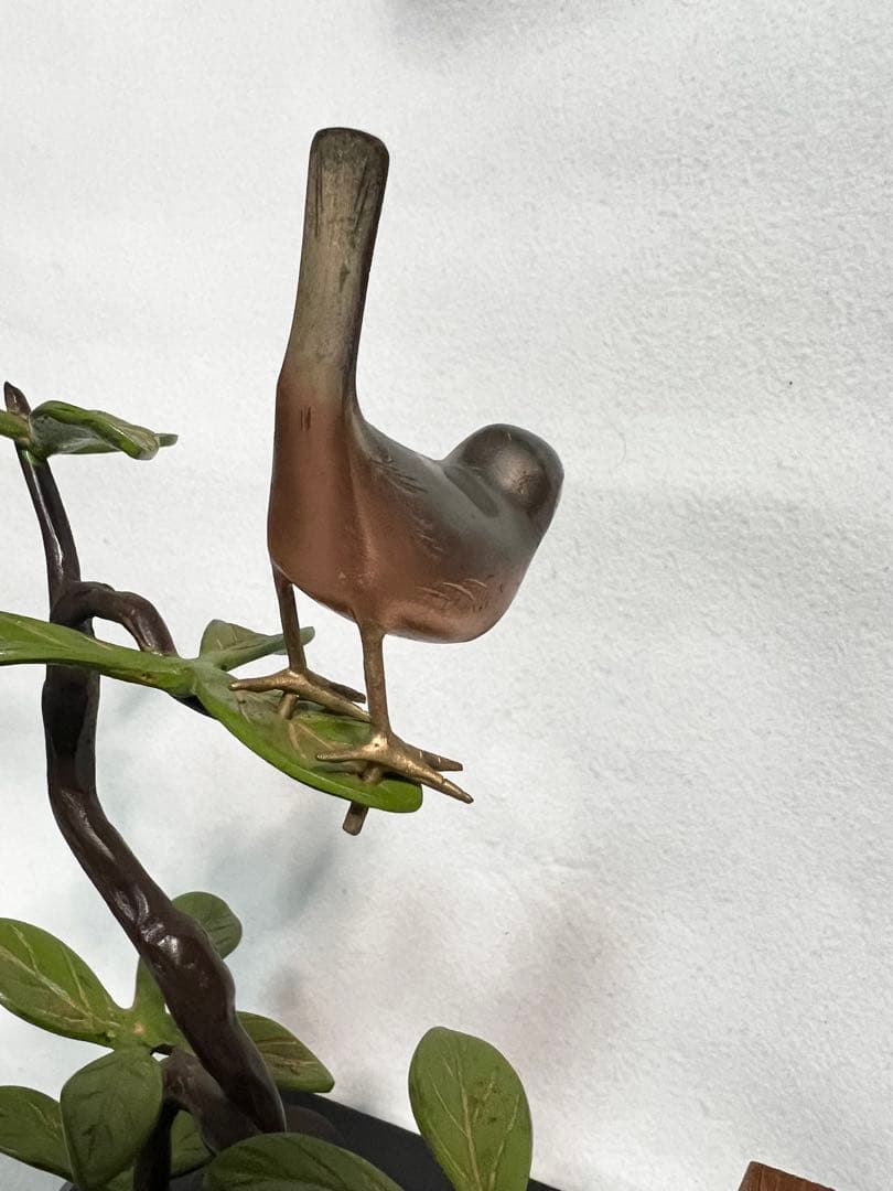 高岡銅器 青銅製 鳥と枝の彫刻 古美術 山茶花文旦