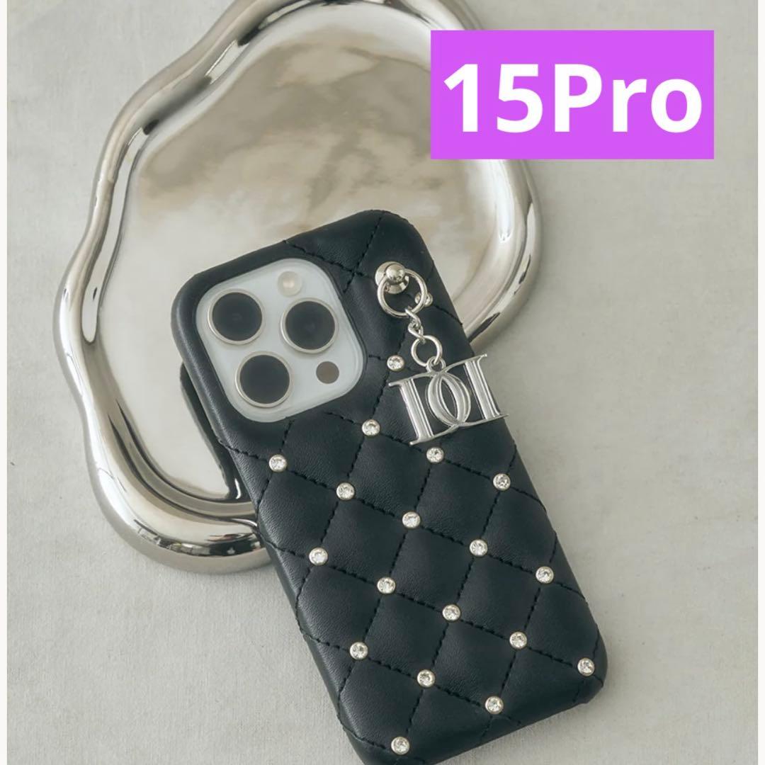 Darich キルティングビジューDDチャームiPhoneケース　15Pro 黒