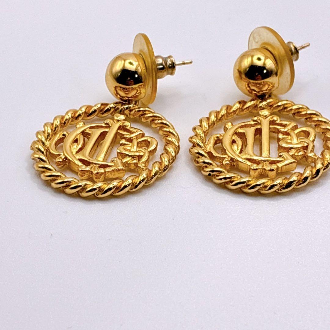 美品✨Christian Dior ピアス エンブレム 旧ロゴ ゴールド