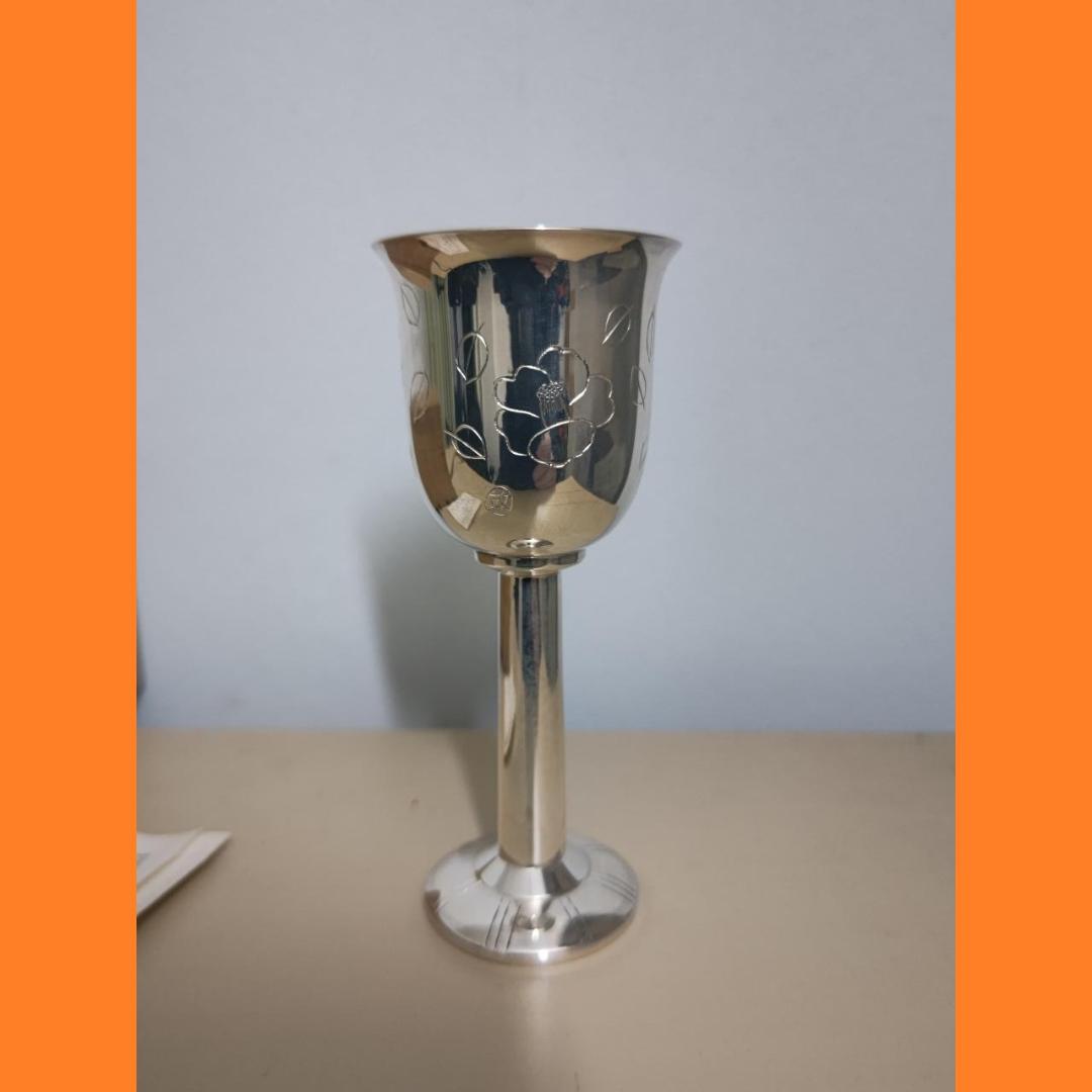 銀製 SILVER 鴨政雄 彫金 銀杯 シルバーワイングラス