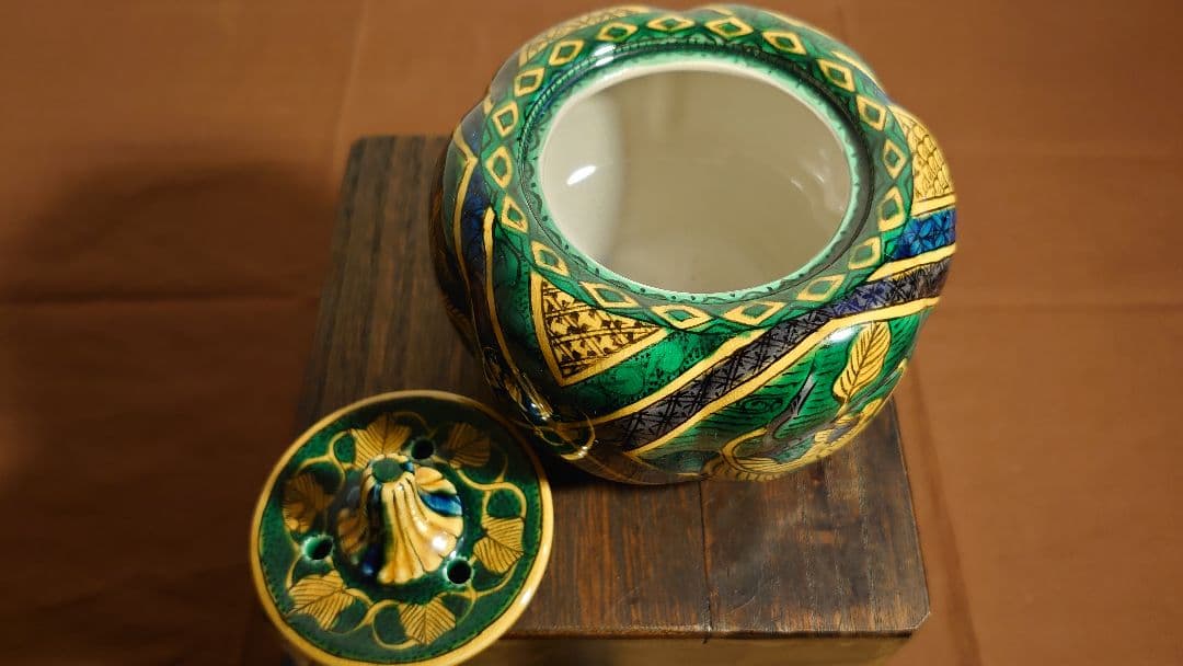 吉田屋窯　青九谷　青手　古九谷　九谷焼　香炉　角福　アンティーク九谷焼　１客