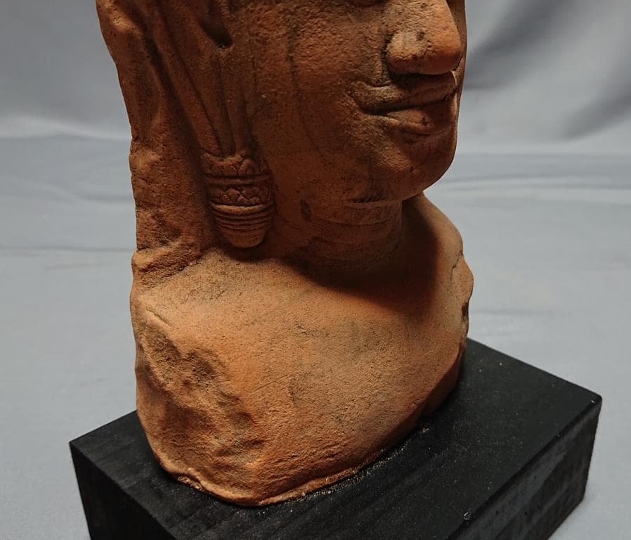 コレクター収集　タイ　クメール仏像　頭部　台付