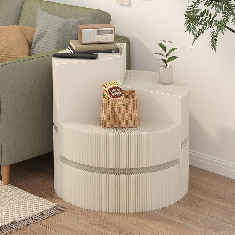 ホワイト階段円柱型ディスプレイ台 直径40cm高さ78㎝ 陳列台 組立不要展示会