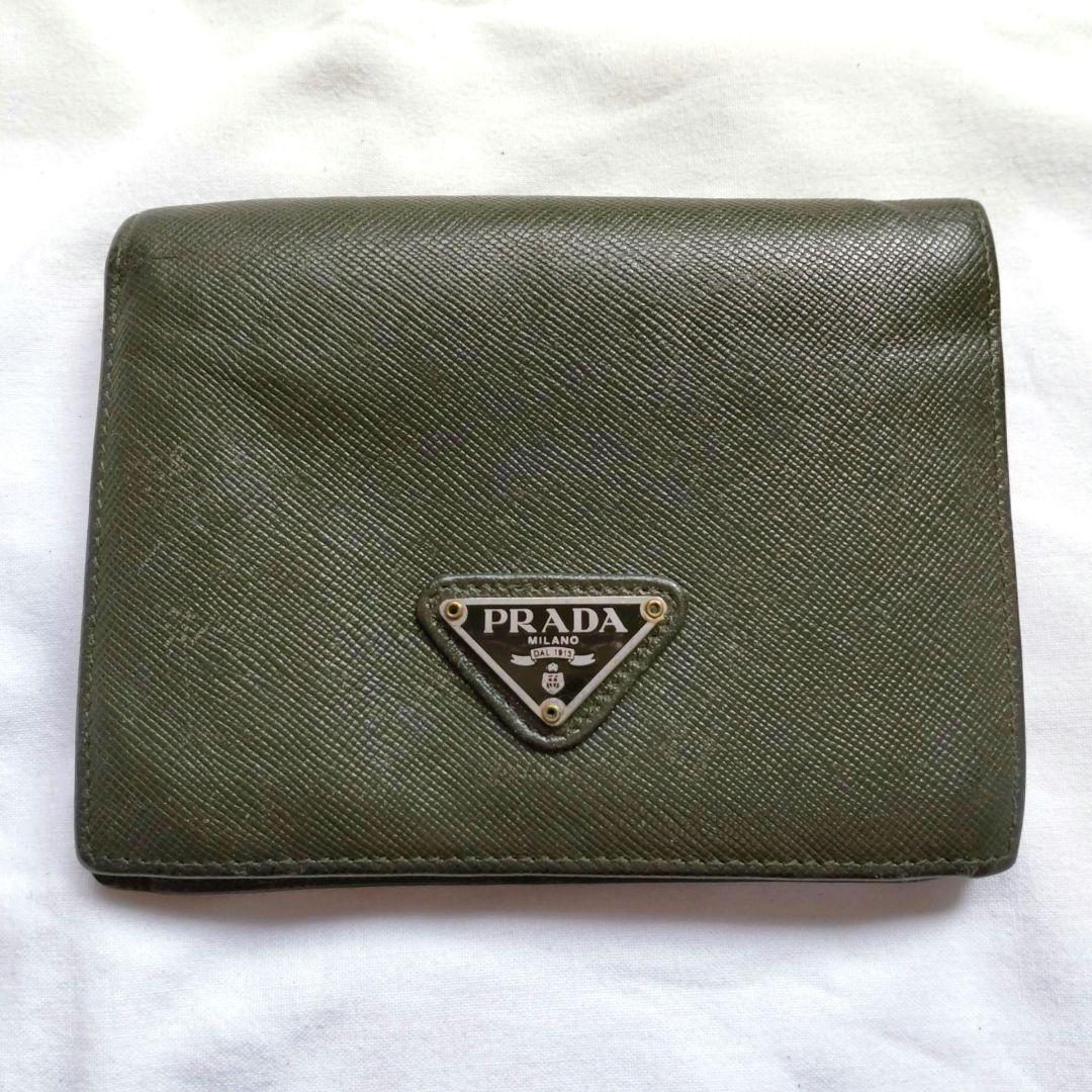 レア色✨PRADA サフィアーノレザーダークグリーンオリーブグリーン二つ折り財布