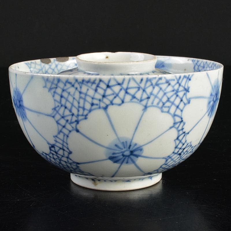 平戸焼　古平戸　染付 花鳥文煎茶碗　3客　氷裂花文蓋碗　まとめて　C　R6872