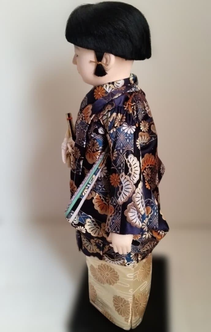 市松人形 紺色と金色の花模様15号