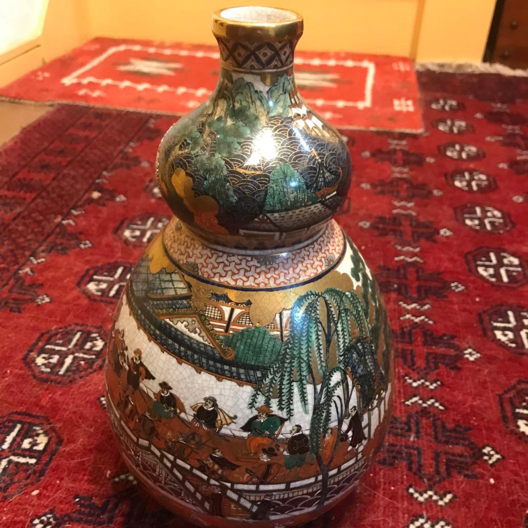 【薩摩焼】金欄手 十字紋花器 31cm 共箱付き 状態良好