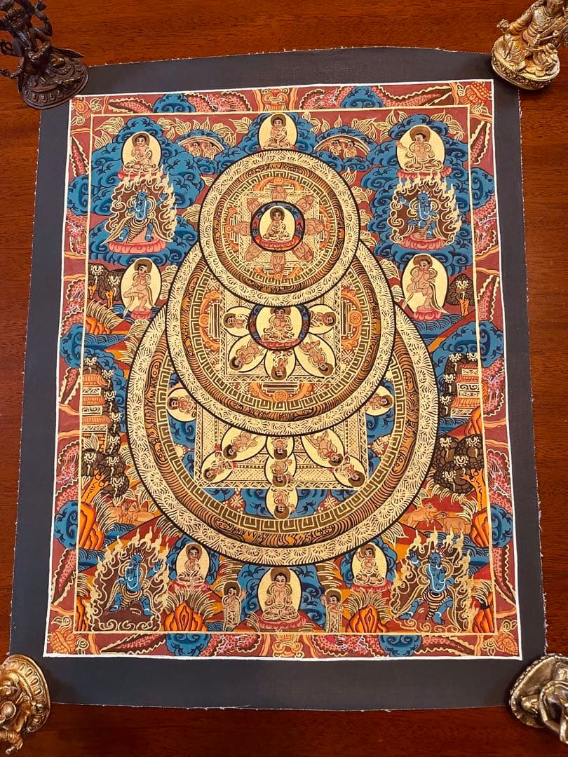 チベット密教 手描き曼荼羅（マンダラ）タンカ【新品・一点物】肉筆画 Ｄ6