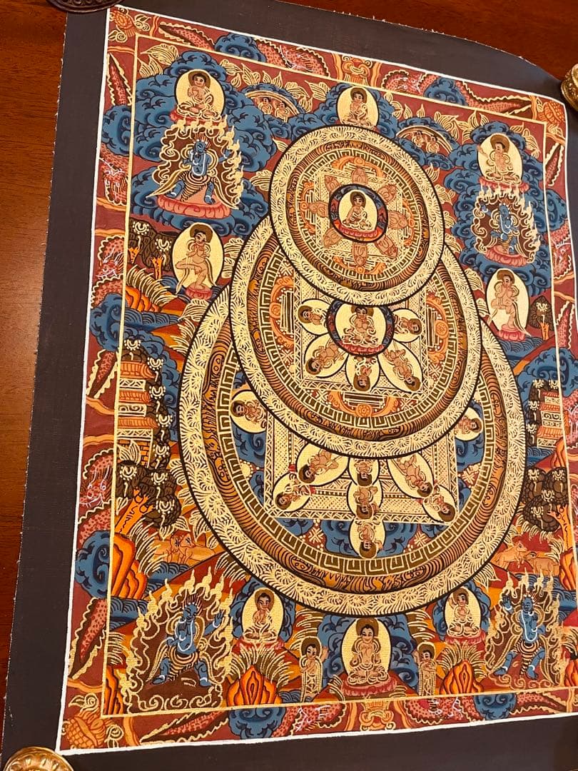 チベット密教 手描き曼荼羅（マンダラ）タンカ【新品・一点物】肉筆画 Ｄ6