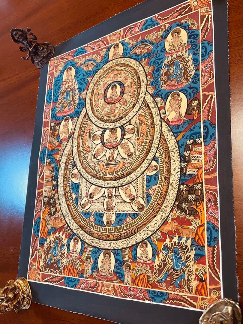 チベット密教 手描き曼荼羅（マンダラ）タンカ【新品・一点物】肉筆画 Ｄ6