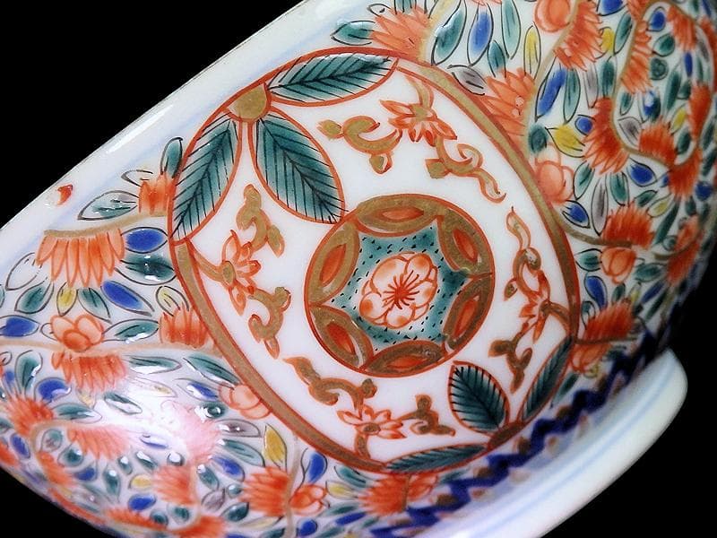 古伊万里　色絵　花繋ぎの図　蓋茶碗　江戸期　CZu