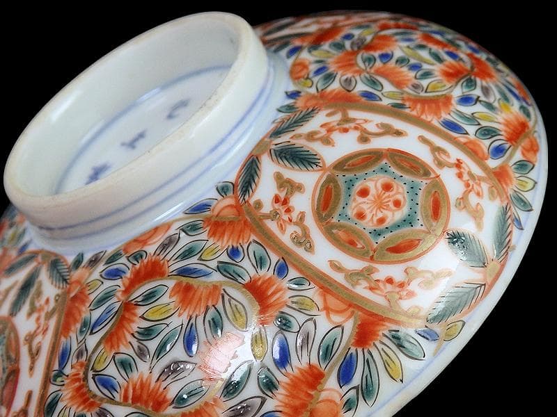 古伊万里　色絵　花繋ぎの図　蓋茶碗　江戸期　CZu