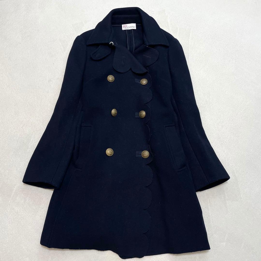 レッドヴァレンティノ スカラップダブルブレストウールブレンドコート 40 M