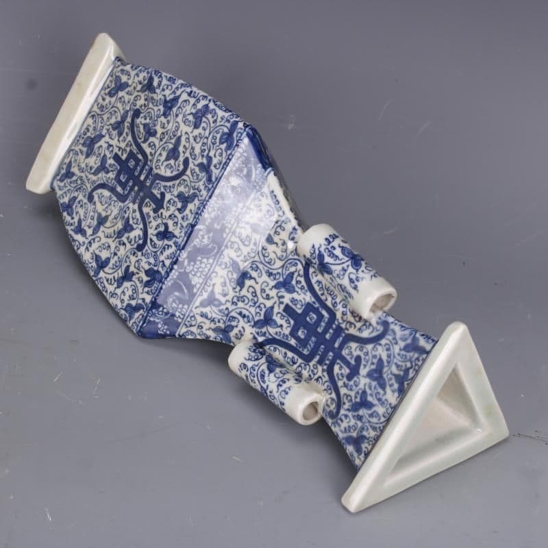 清康煕青花模様福寿三角瓶 景徳鎮 陶磁器 装飾品 現代工芸品 美術品 置物