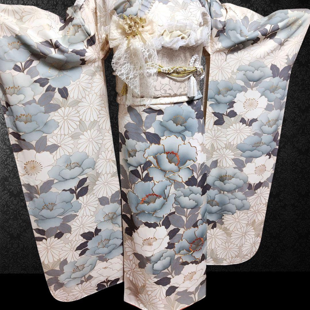 振袖フルセット(9点)・成人式・金彩加工・くすみ・金駒刺繍・胴裏正絹・逸品